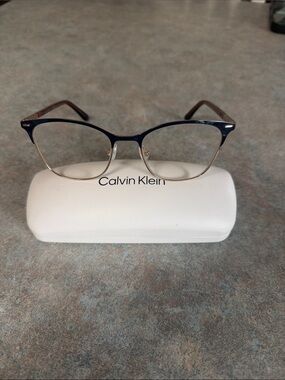 Calvin Klein Women's Two-Tone Cat Eye Glasses - Navy & Gold